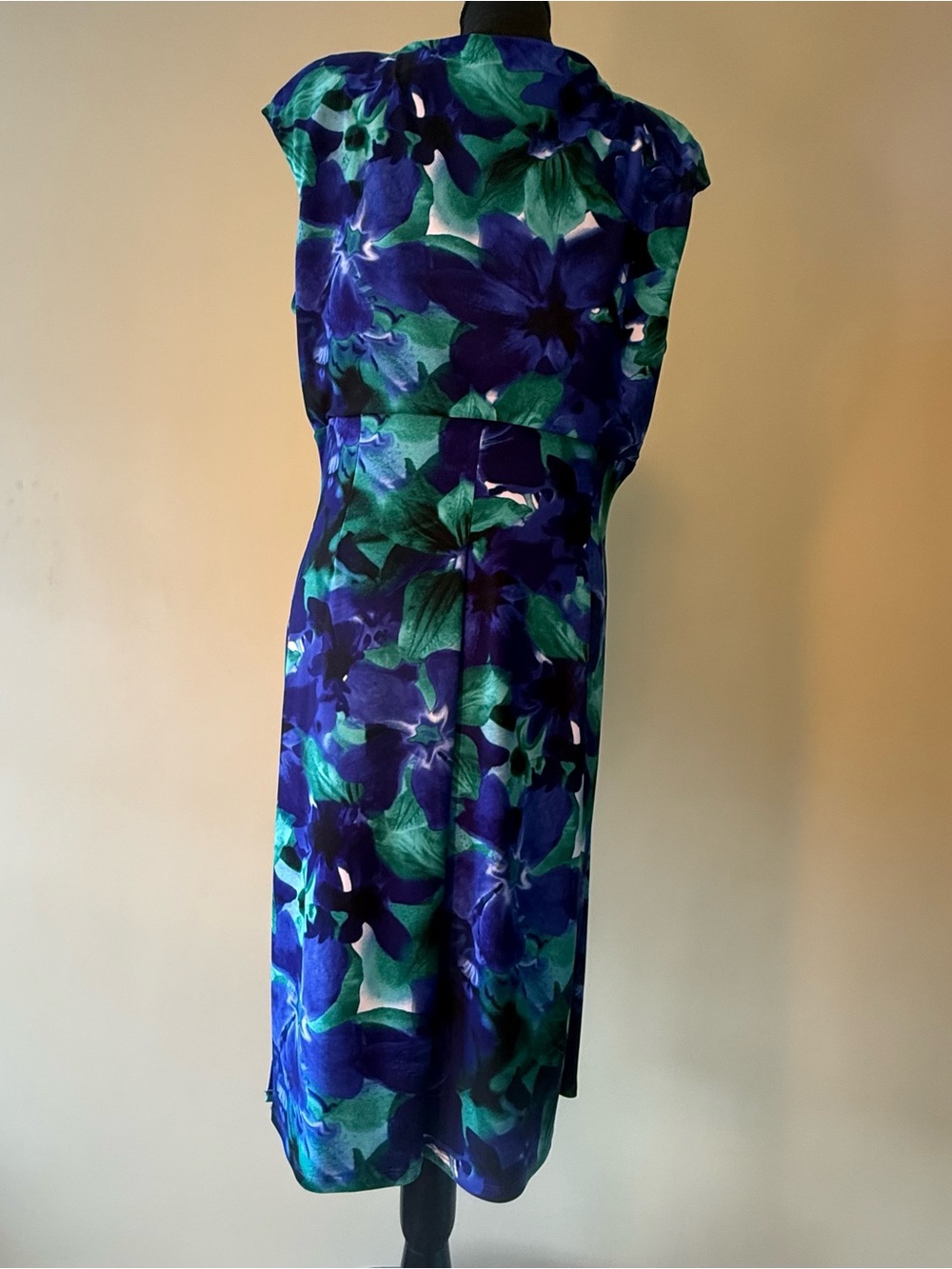 Ralph Lauren Ruched Faux Wrap Vintage Style WIggle Dress V Neck Size 16 Floral - Picture 5 of 7